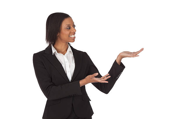 istock Happy businesswoman gesturing 471347065