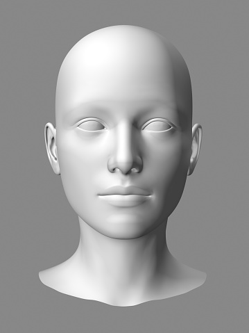 Head of a female mannequin against red background in a shop window in Colmar in France