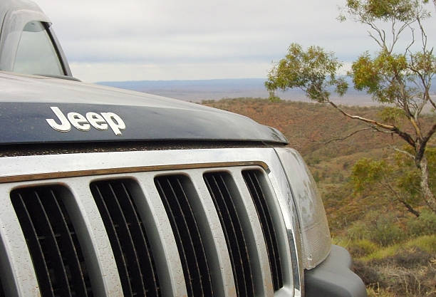 Blue Jeep Grand Cherokee in the South Australian Flinders Ranges stock photo