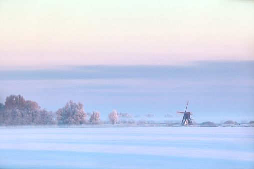 Windmill in winter, Oudega, Friesland (The Netherlands)