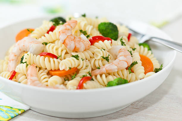 pasta with vegetables and shrimps