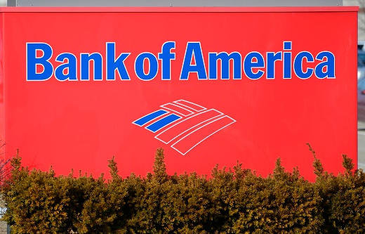 Rochester Hills, Michigan, USA - February 15, 2012: The Bank of America branch on South Rochester Road. Bank of America is an American financial services company and the second largest in America by deposits.