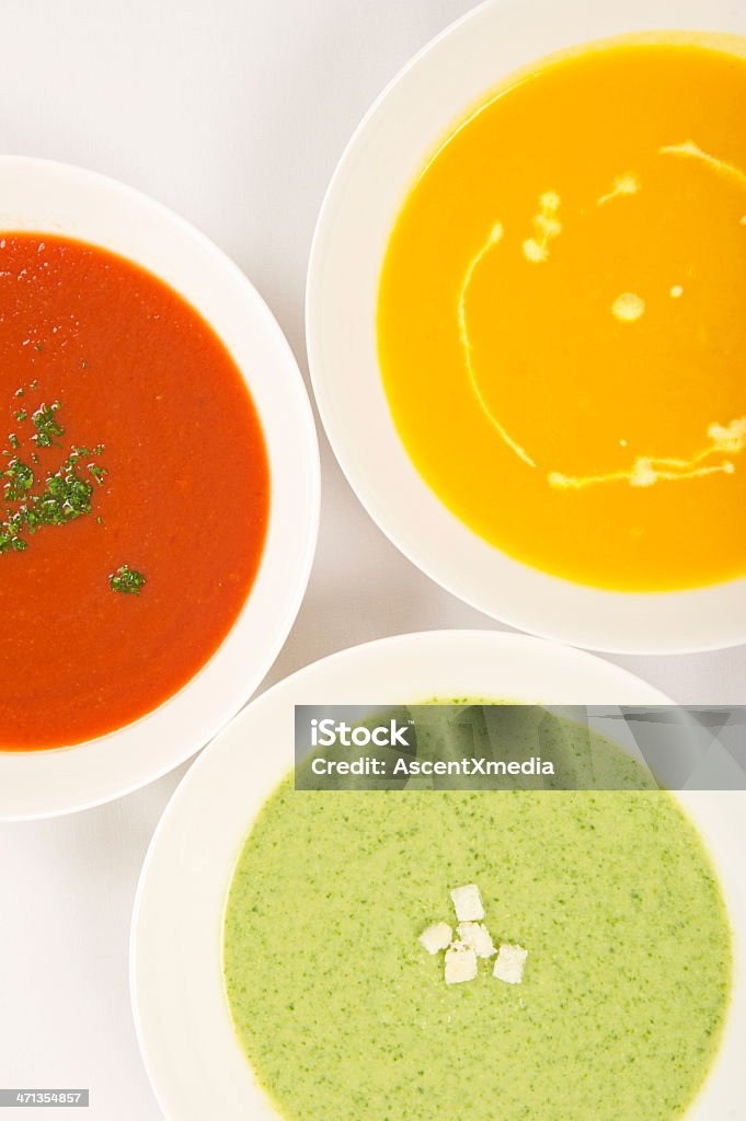Soups Vibrant multi-colored soups Appetizer Stock Photo