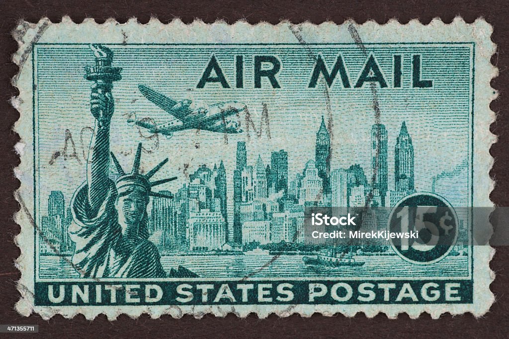 Selo postal, Nova Iorque, Correio Aéreo - Royalty-free Estátua da Liberdade - Cidade De Nova Iorque Foto de stock