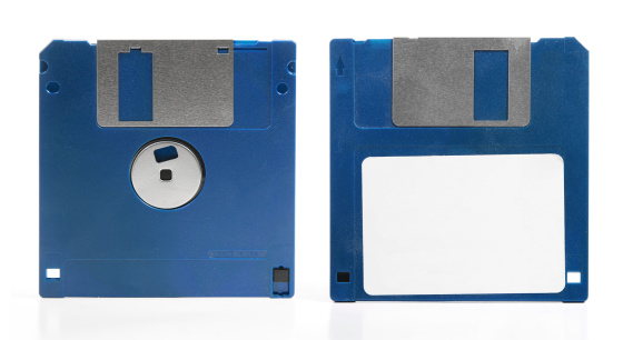 Two floppy disks against the white background