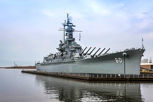 USS Alabama Battleship at Mobile Mobile, AL, USA - December 23, 2014: The Battleship USS Alabama at the Memorial Park in Mobile. 680ft long and 35,000tons with 9 16inch guns battleship photos stock pictures, royalty-free photos & images