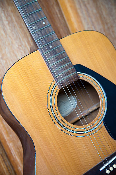 istock The guitar on wood background 471360741