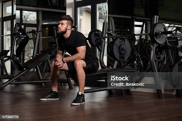 Resting Between Sets And Exercises Stock Photo - Download Image Now - Bench, Gym, Health Club