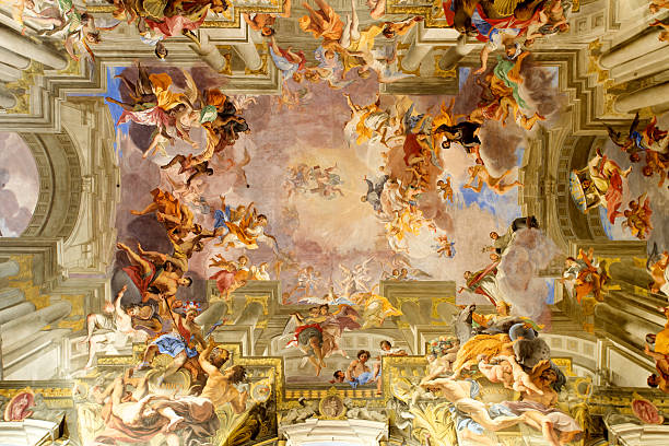 Saint Ignatius of Loyola in Rome The famous trompe l'oeil ceiling of Sant'Ignazio di Loyola in Rome. Fresco by Andrea Pozzo, "Saint Ignatius Being Received into Heaven" (1691-4). http://www.massimomerlini.it/is/rome.jpg http://www.massimomerlini.it/is/romebynight.jpg http://www.massimomerlini.it/is/vatican.jpg fresco stock pictures, royalty-free photos & images