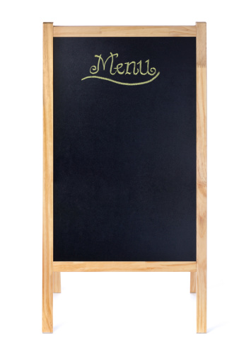 Subject: Blank restaurant menu blackboard sign with chalk headline \
