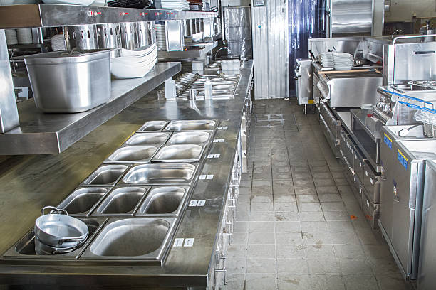 istock Professional kitchen, view counter in steel 471363662