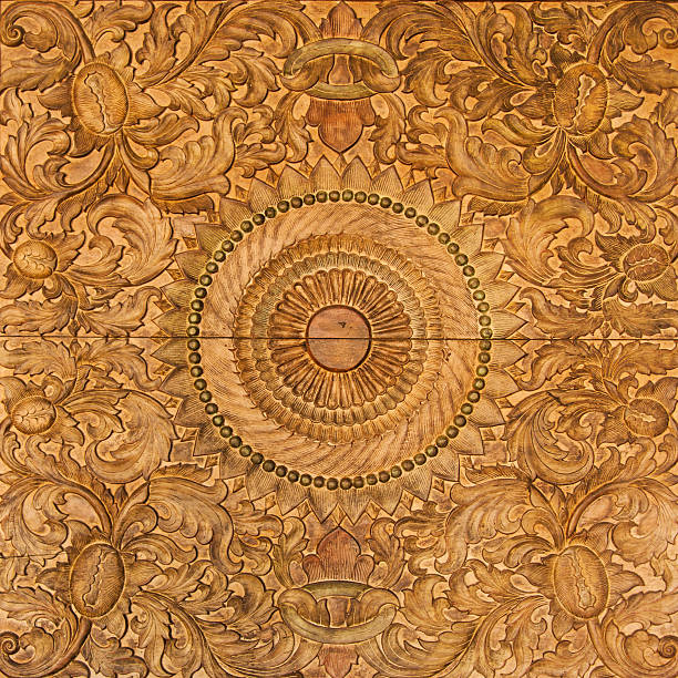 istock Flower wooden carving 471365675
