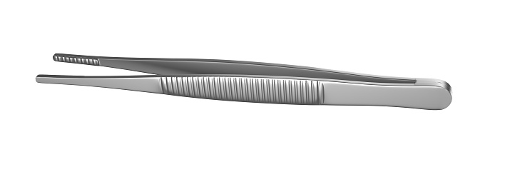 Close up of stainless steel knife isolated on white background.