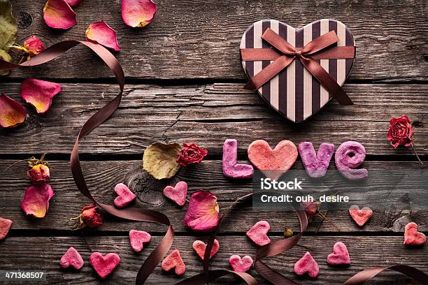 Word Love On Wooden Plates Stock Photo - Download Image Now - Abstract, Celebration, Copy Space