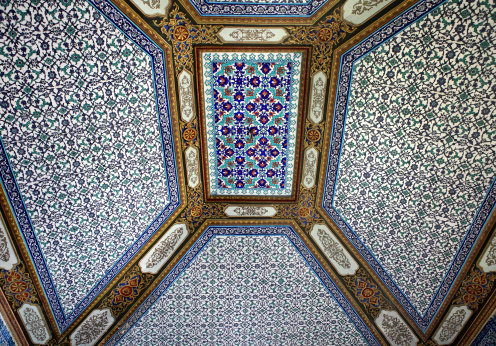 Ceiling artwork outside the Gate of Felicity at Topkapi Palace in Istanbul Turkey