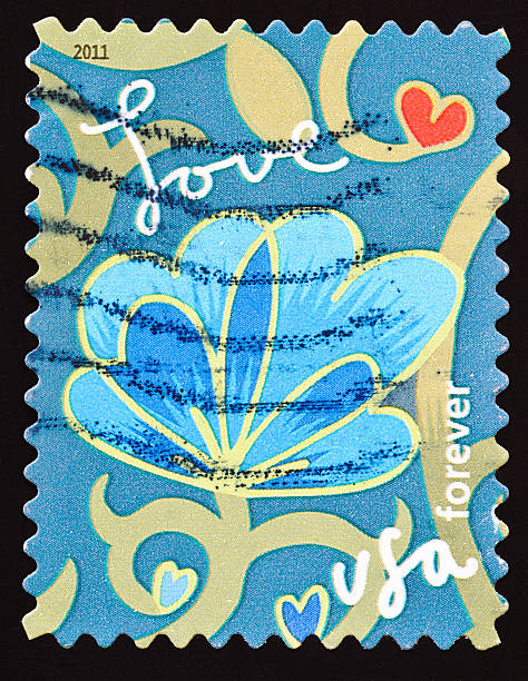 istock Love Stamp with Blue Flower. 471368967