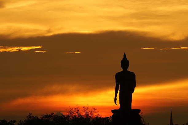 Buddha statue and Sunset at Buddhamonthon, Thailand