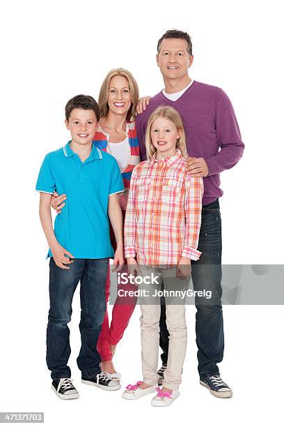 Happy Caucasian Family Of Four Stock Photo - Download Image Now - Family, White Background, Four People