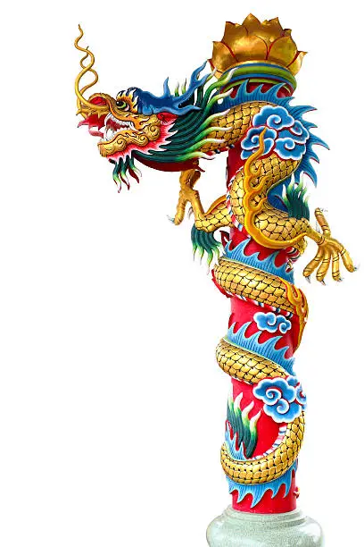 Chinese dragon statue on white background