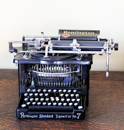 Calgary, Alberta, Canada - July 23, 2010. Remington No.7 Typewriter on desk circa 1896. E. Remington and Sons began manufacturing type writers on March 1, 1873.