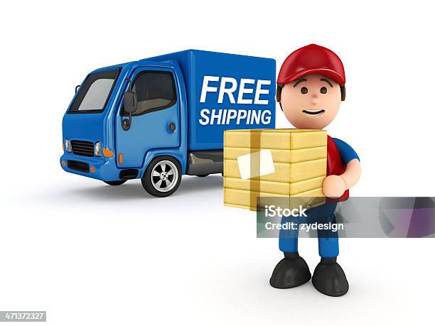 Courier Man With Truck Stock Photo - Download Image Now - Free Shipping, Three Dimensional, Truck