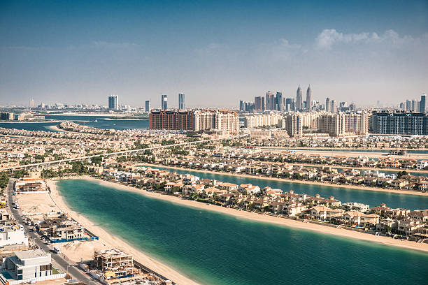 istock Palm jumeirah in Dubai with skyline 471372456