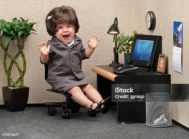 Career Crisis Stock Photo - Download Image Now - Humor, Baby - Human Age, Office Cubicle