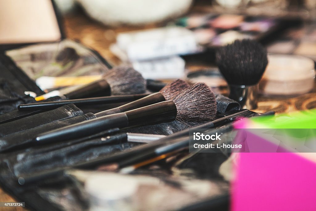 Makeup set Set makeup close up in brown tones are not on a white background 2015 Stock Photo