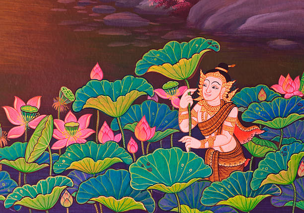 istock Lotus painting in Thai style 471372887