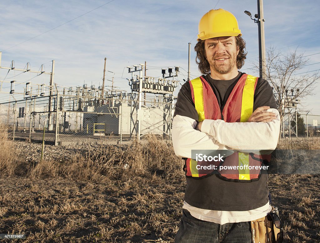 Power Line Techniker - Lizenzfrei Arbeit mit Elektrizität Stock-Foto