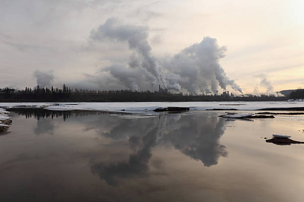 Prince George Pulp Mill, Nechako River An early morning view across the Nechako River at a working pulp mill in Prince George, British Columbia, Canada. prince george photos stock pictures, royalty-free photos & images