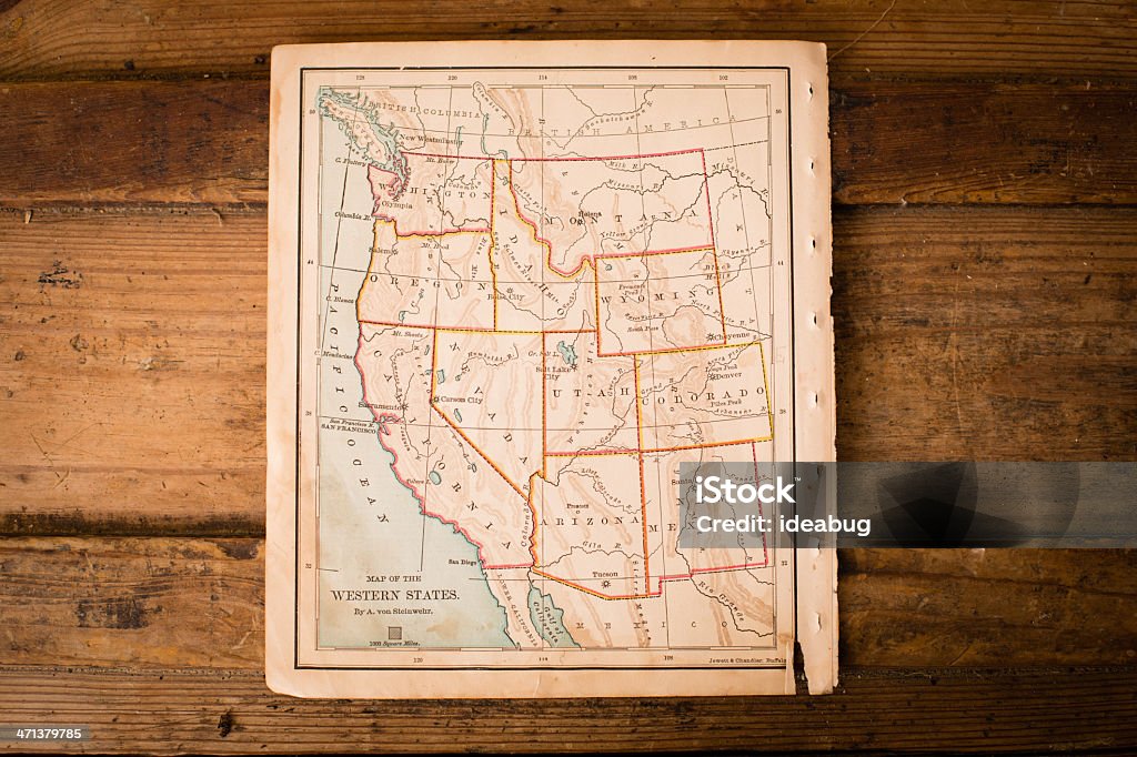 Alte Farbe Karte der westlichen USA, sitzend am Rumpf - Lizenzfrei Karte - Navigationsinstrument Stock-Foto