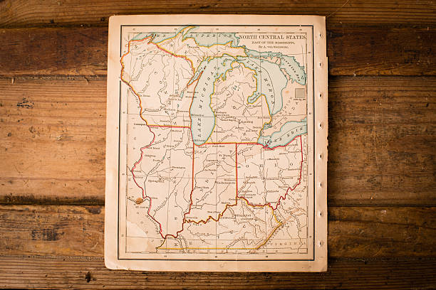 istock Old, Color Map of North Central States, Sitting on Trunk 471379793