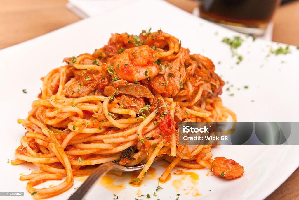 Spaghetti Marinara - Foto de stock de Atum - Peixe royalty-free