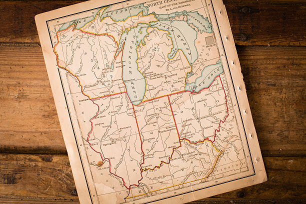 istock Old, Map of North Central States, Sitting Angled on Trunk 471381525