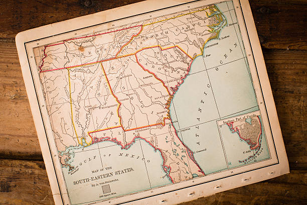 istock Old, Map of South Eastern States, Sitting Angled on Trunk 471381665
