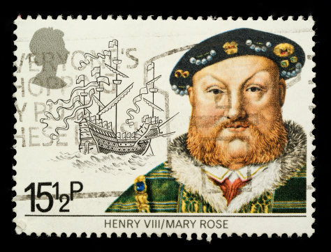 British Used Postage Stamp Depicting Maritime Heirtage showing Henry VIII and the Mary Rose , circa 1982