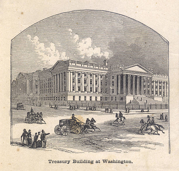 istock Old, Black and White Illustration of Treasury Building at Washington 471385889