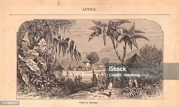 Old Black And White Illustration Of Sudan Village Stock Illustration - Download Image Now - Adult, Adults Only, Africa