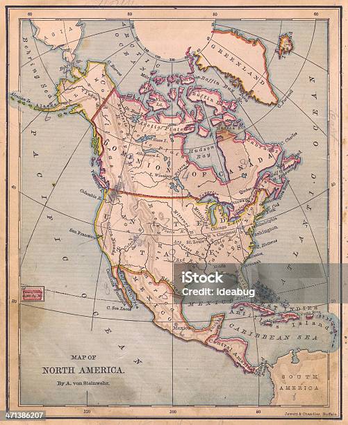 Alte Farbe Karte Von Nordamerika Die Aus Dem Jahre 1870 Stockfoto und mehr Bilder von Karte - Navigationsinstrument