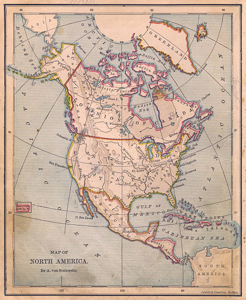 Color image of an old map of North America, from the 1800's.