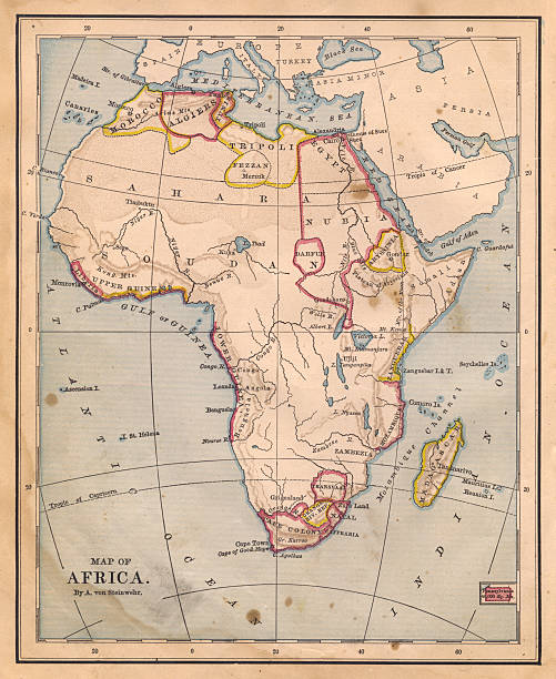 velho, cor mapa de áfrica, de 1800 - tripoli imagens e fotografias de stock