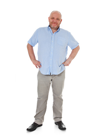 Full figured charismatic adult man. All on white background.