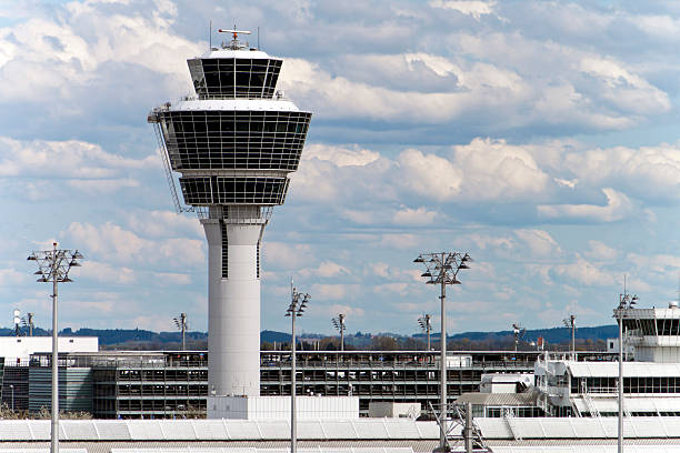 Munich Airport Tower The control tower of the Munich Airport Franz-Josef Strauss. munich airport stock pictures, royalty-free photos & images