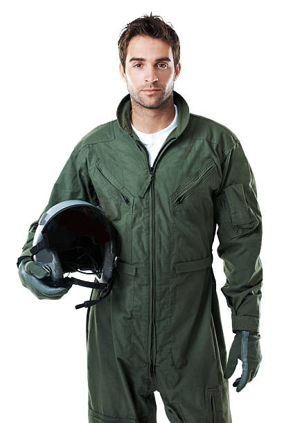 Ready to take flight Confident air-force pilot holding his helmet while isolated on a white background air force stock pictures, royalty-free photos & images