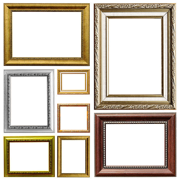 Collection of various antique frames on white background