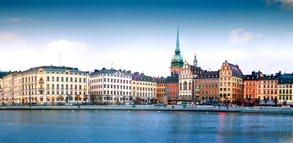 Stockholm city center historic architecture view, Riddarholmen square, capital of Sweden