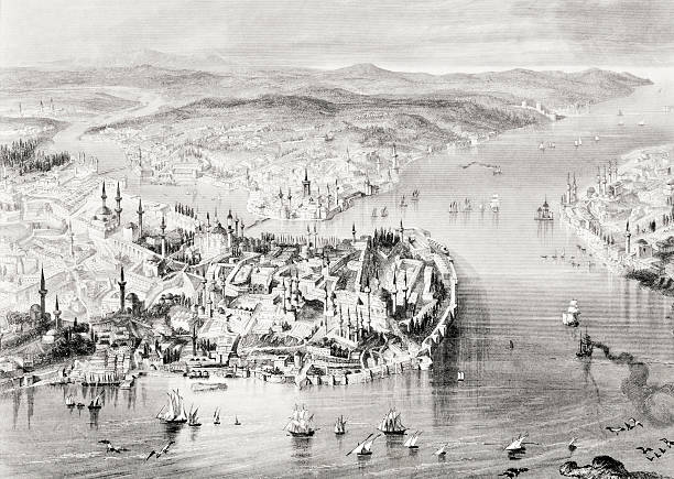 Engraving of Istanbul vector art illustration