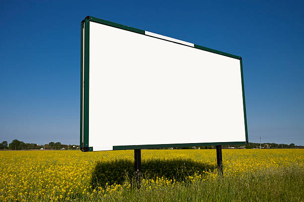 grande outdoor em um campo amarelo - billboard posting showing billboard commercial sign imagens e fotografias de stock