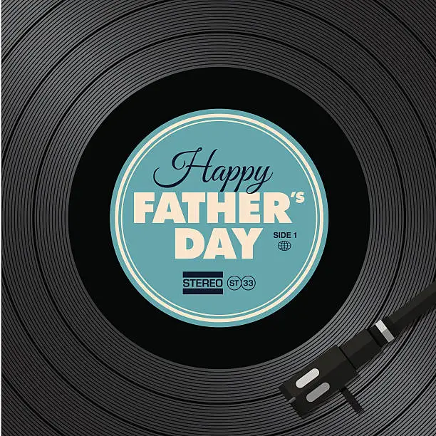 Vector illustration of Father's day card. Music vinyl disc concept.